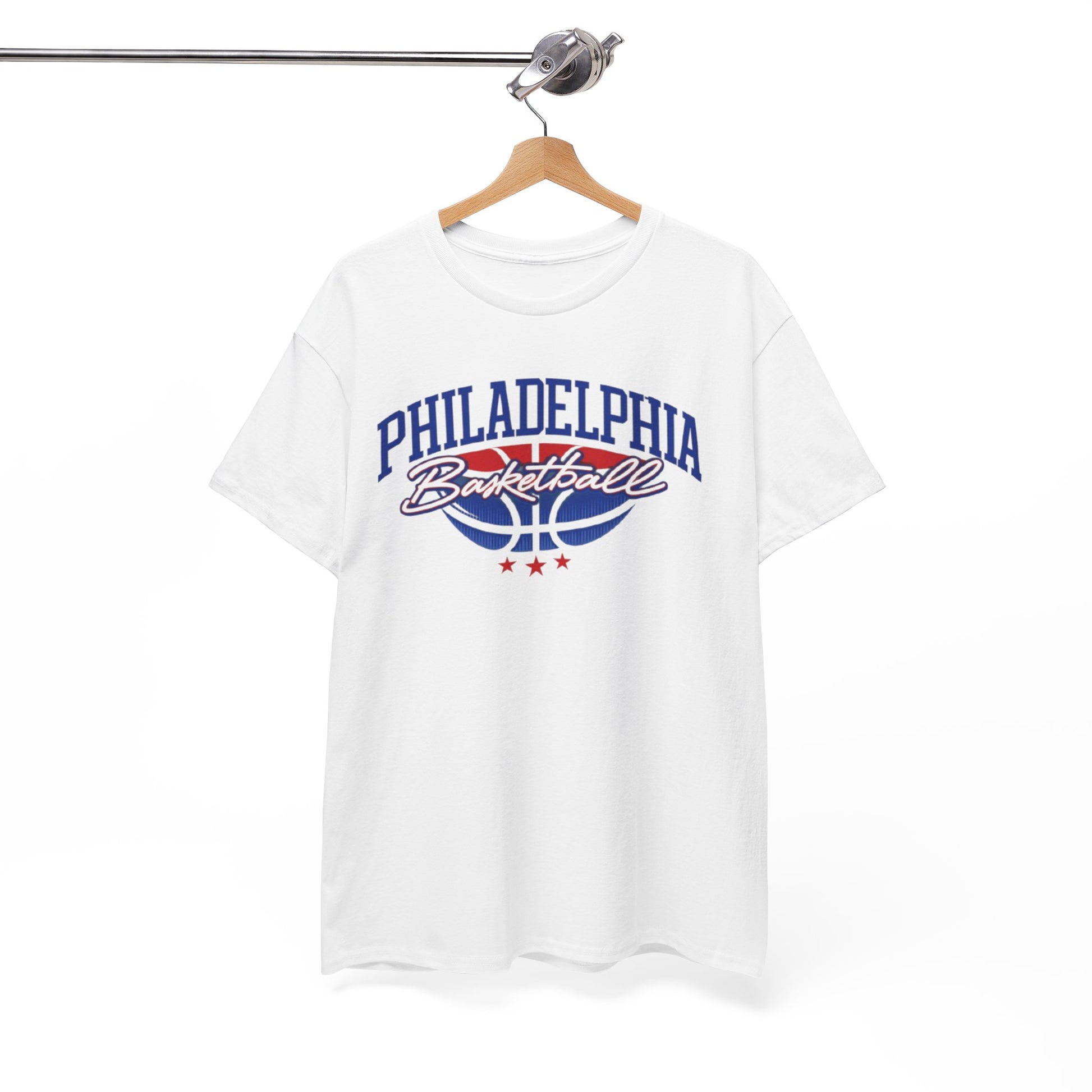 White Smoke Philadelphia Basketball Tee — Retro Varsity Logo Shirt