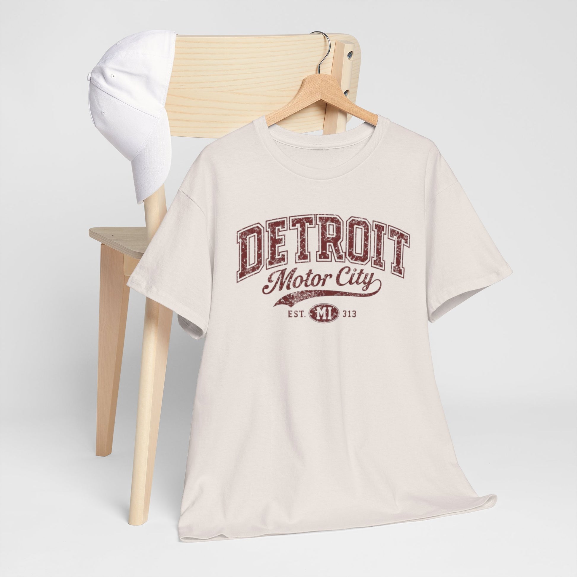 Light Gray Detroit Motor City T‑Shirt — Vintage Automotive Graphic Tee