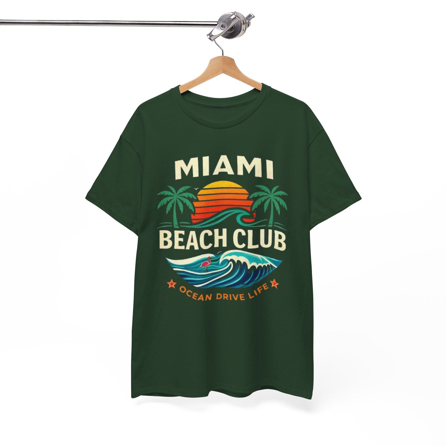 Miami Beach Club Graphic T-Shirt – Ocean Drive Life Palm Tree Sunset Tee