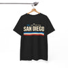 White Smoke San Diego Retro Striped Tee — "San Diego" Vintage Palm California T-Shirt