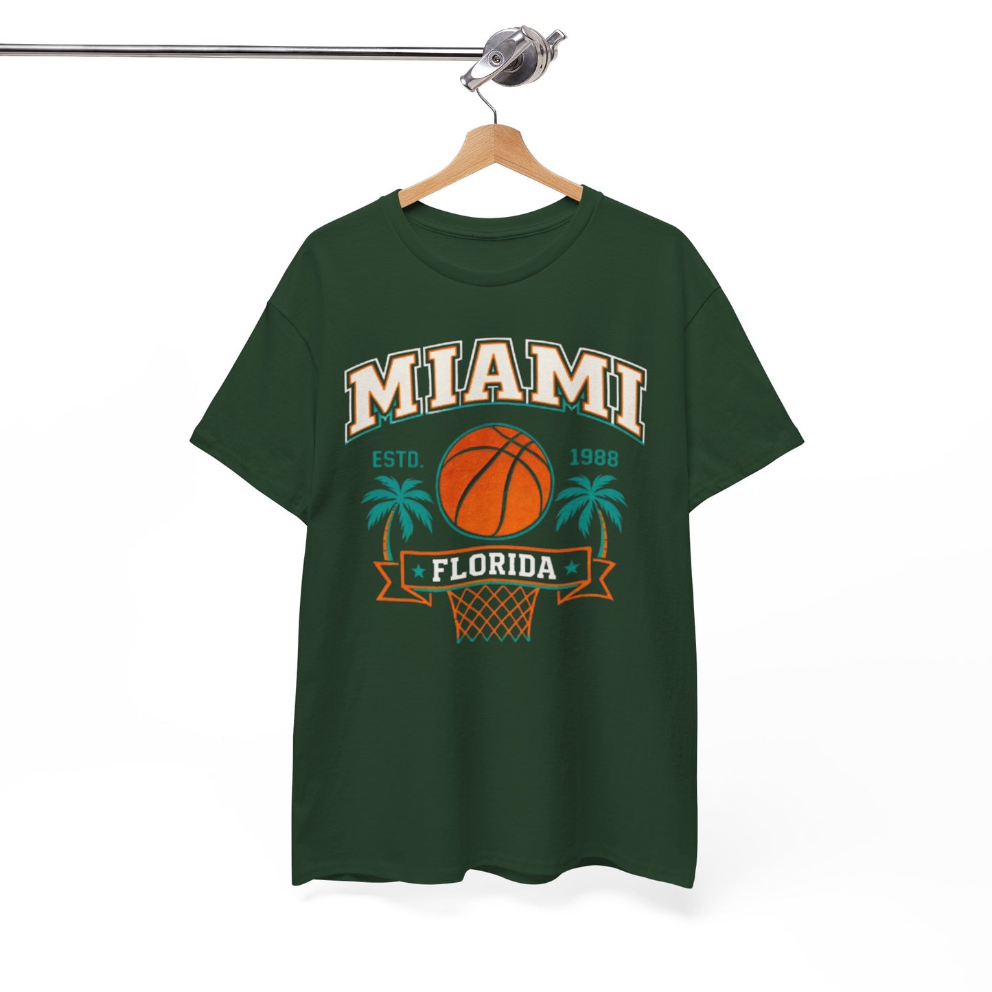 White Smoke Miami Florida Basketball Tee — Retro Palm Tree Hoop Graphic T-Shirt  Florida Sports  Shirt
