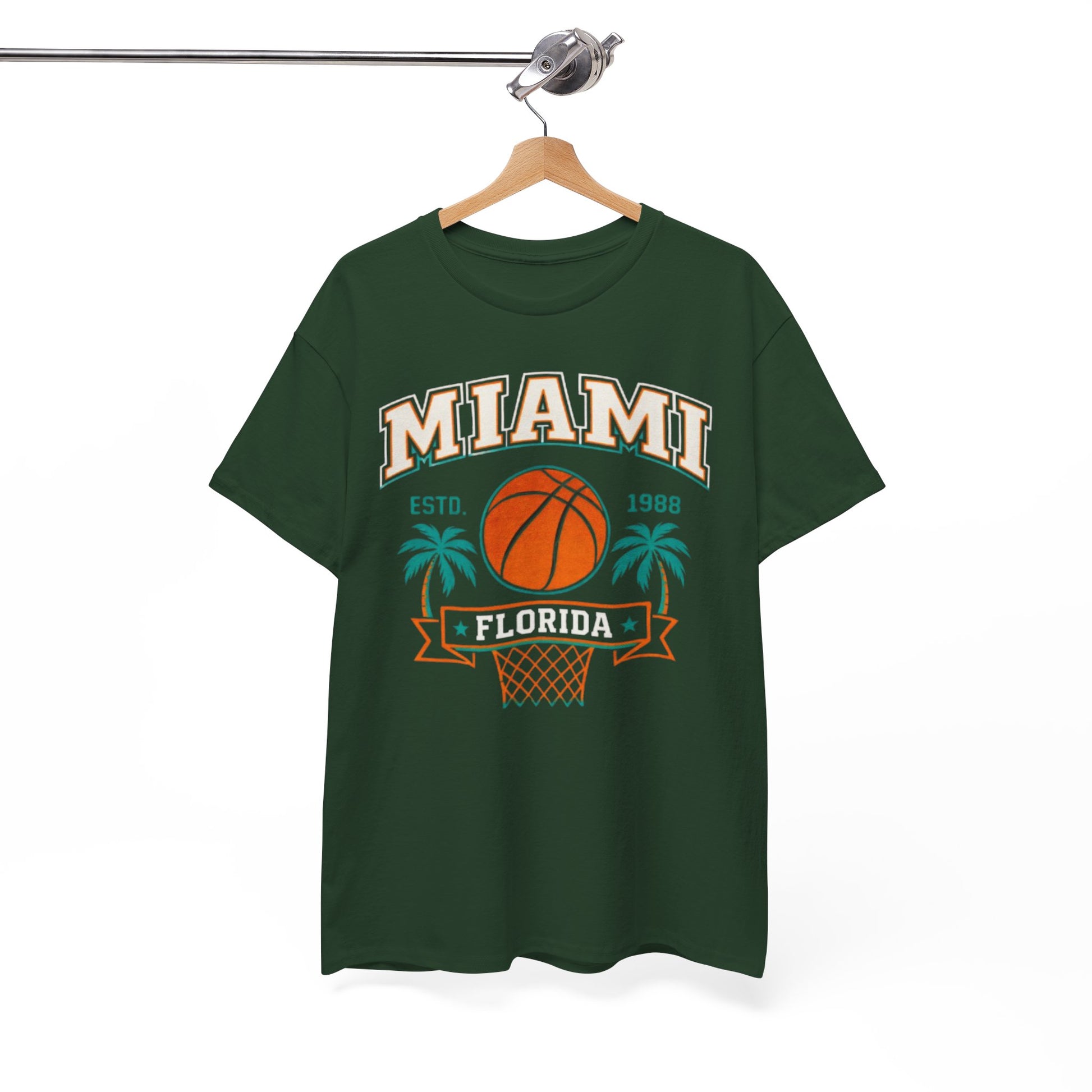 White Smoke Miami Florida Basketball Tee — Retro Palm Tree Hoop Graphic T-Shirt  Florida Sports  Shirt
