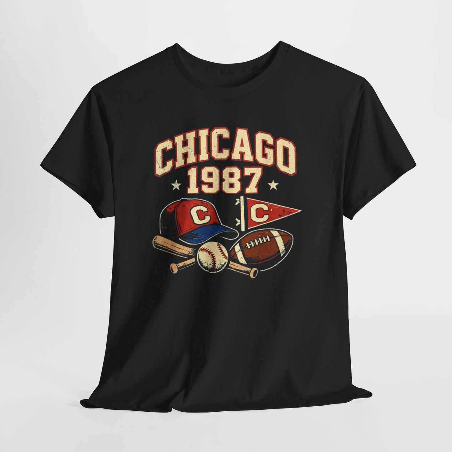 Dark Slate Gray Chicago 1987 Vintage Sports T-Shirt – Retro Baseball and Football Graphic Tee