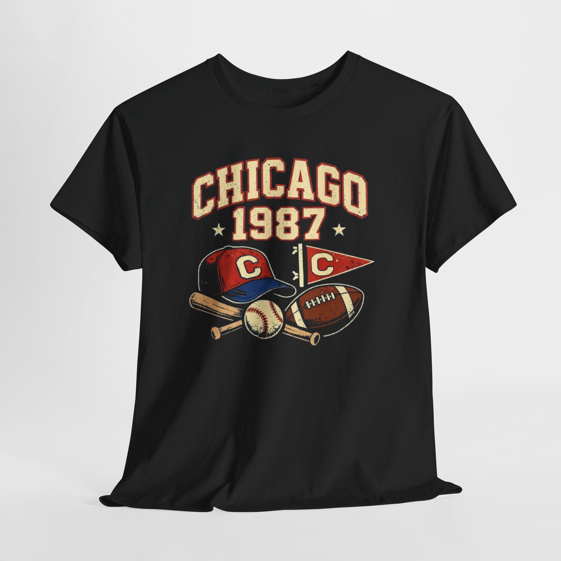 Dark Slate Gray Chicago 1987 Vintage Sports T-Shirt – Retro Baseball and Football Graphic Tee