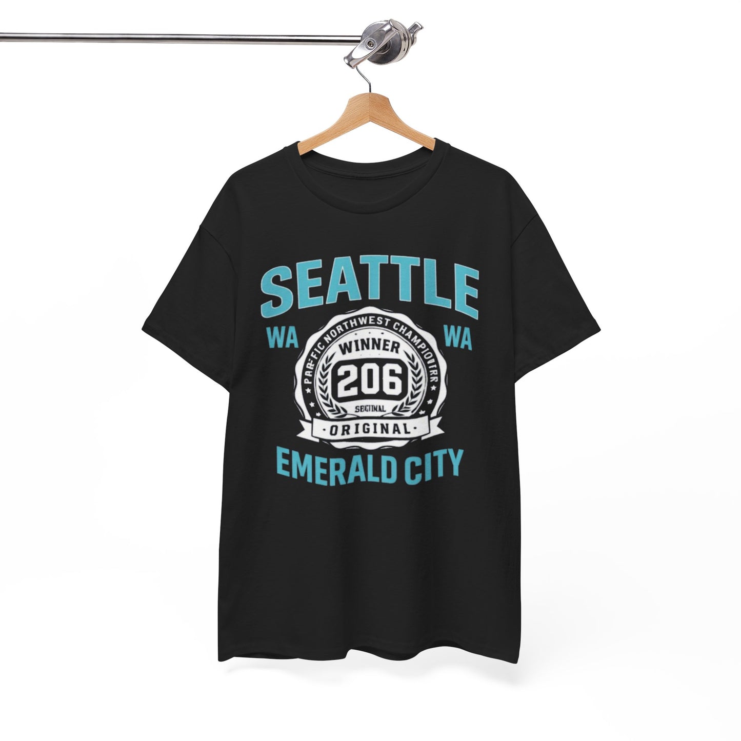 Seattle Emerald City Tee – 206 WA Retro Badge T‑Shirt
