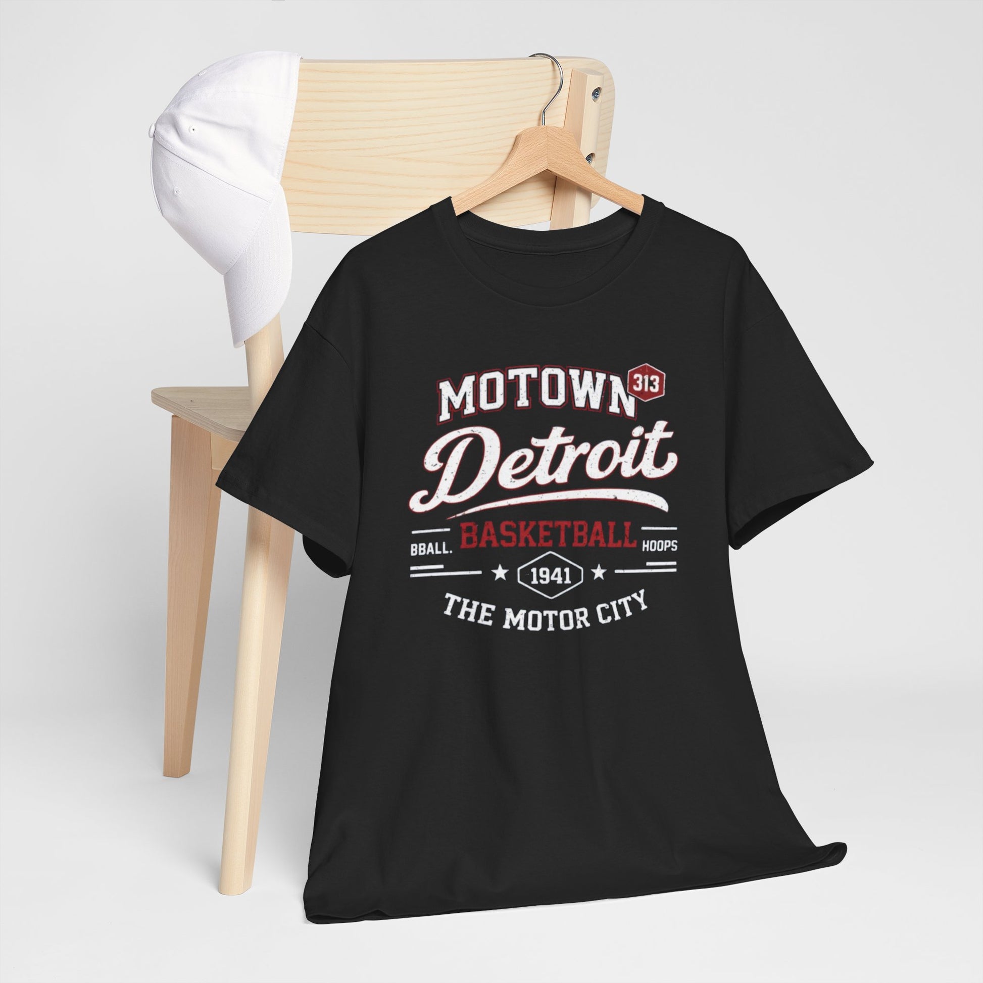 Dark Slate Gray Detroit Motown Basketball T-Shirt — The Motor City 1941 Vintage Tee