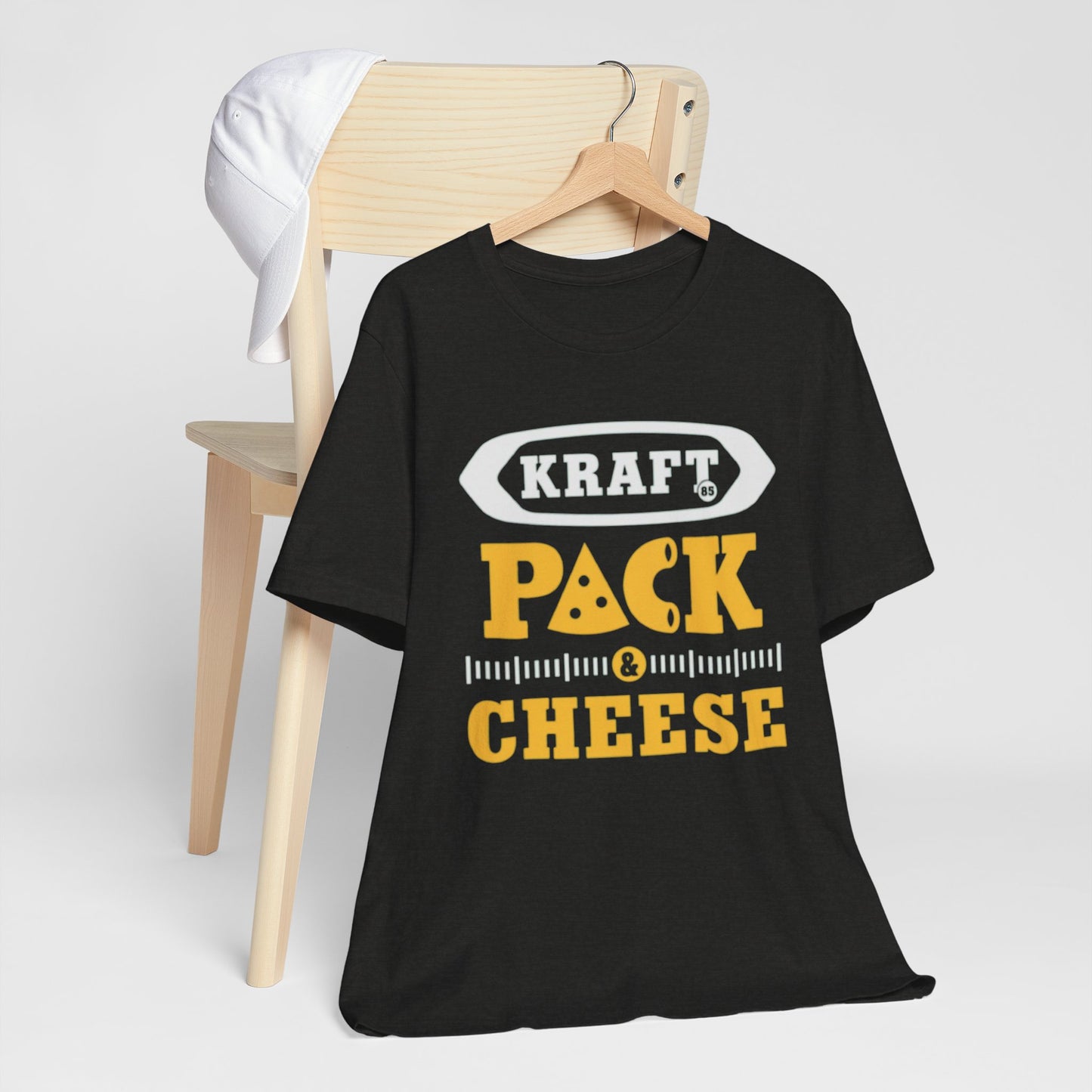Dark Slate Gray Pack & Cheese T-Shirt — Kraft Pack Cheese Vintage Deli Graphic Packers football Tee