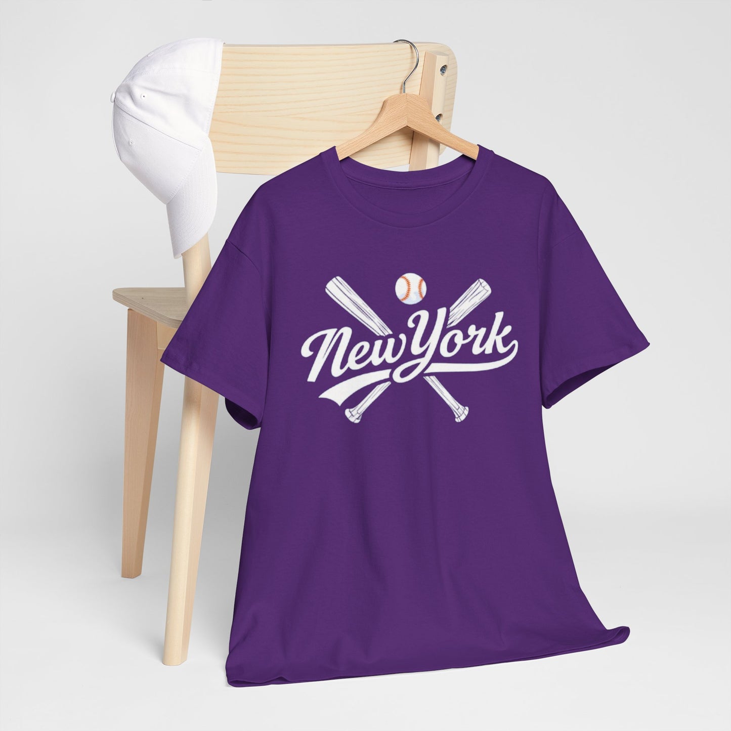 New York Baseball Tee — Vintage Script & Crossed Bats T‑Shirt
