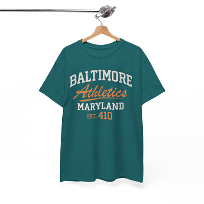 Baltimore Athletics Maryland Tee — EST. 410 City athletic varsity lettering Shirt – sportswear style, game day outfit, image 1.0