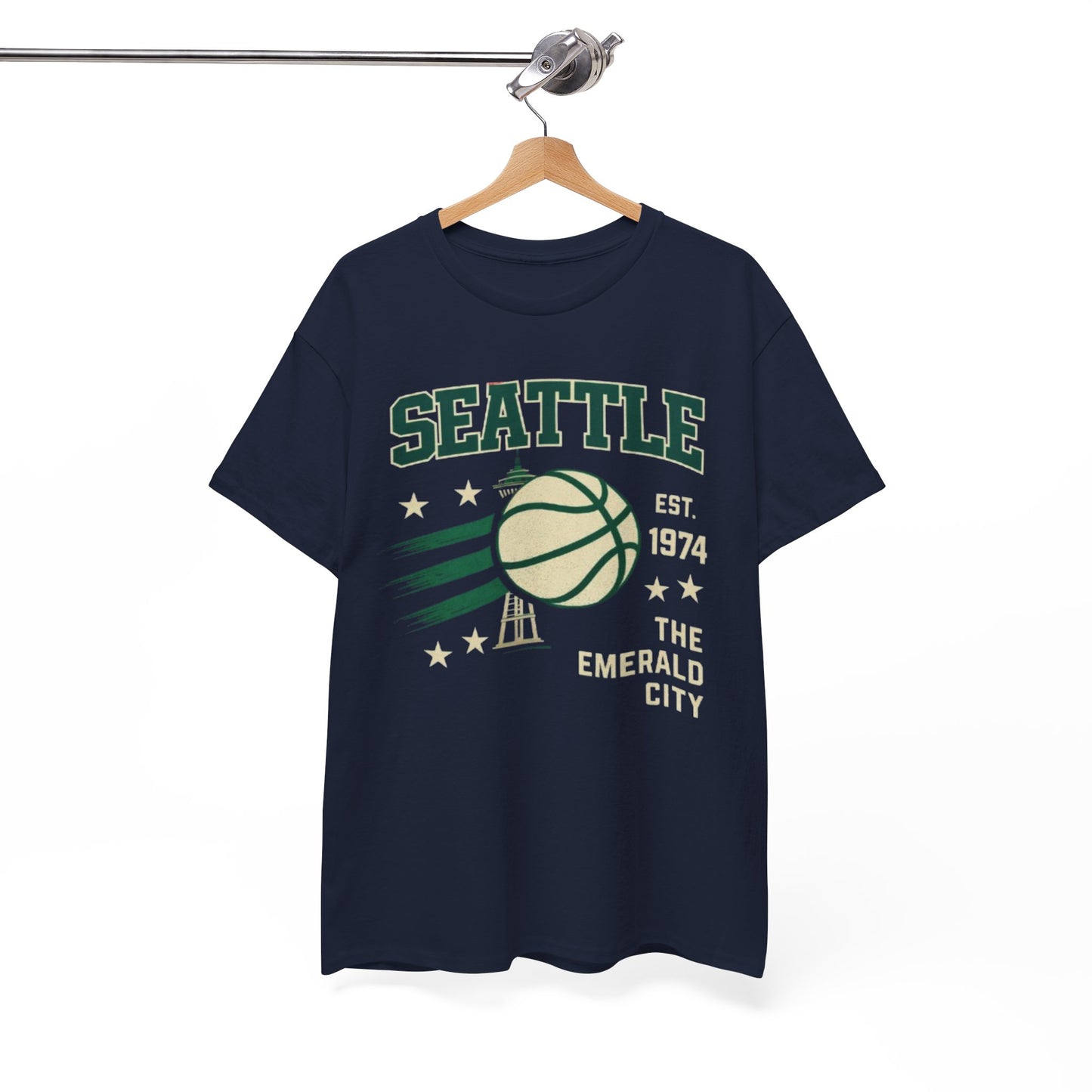 White Smoke Seattle Basketball Tee — "The Emerald City" Vintage Sports Shirt