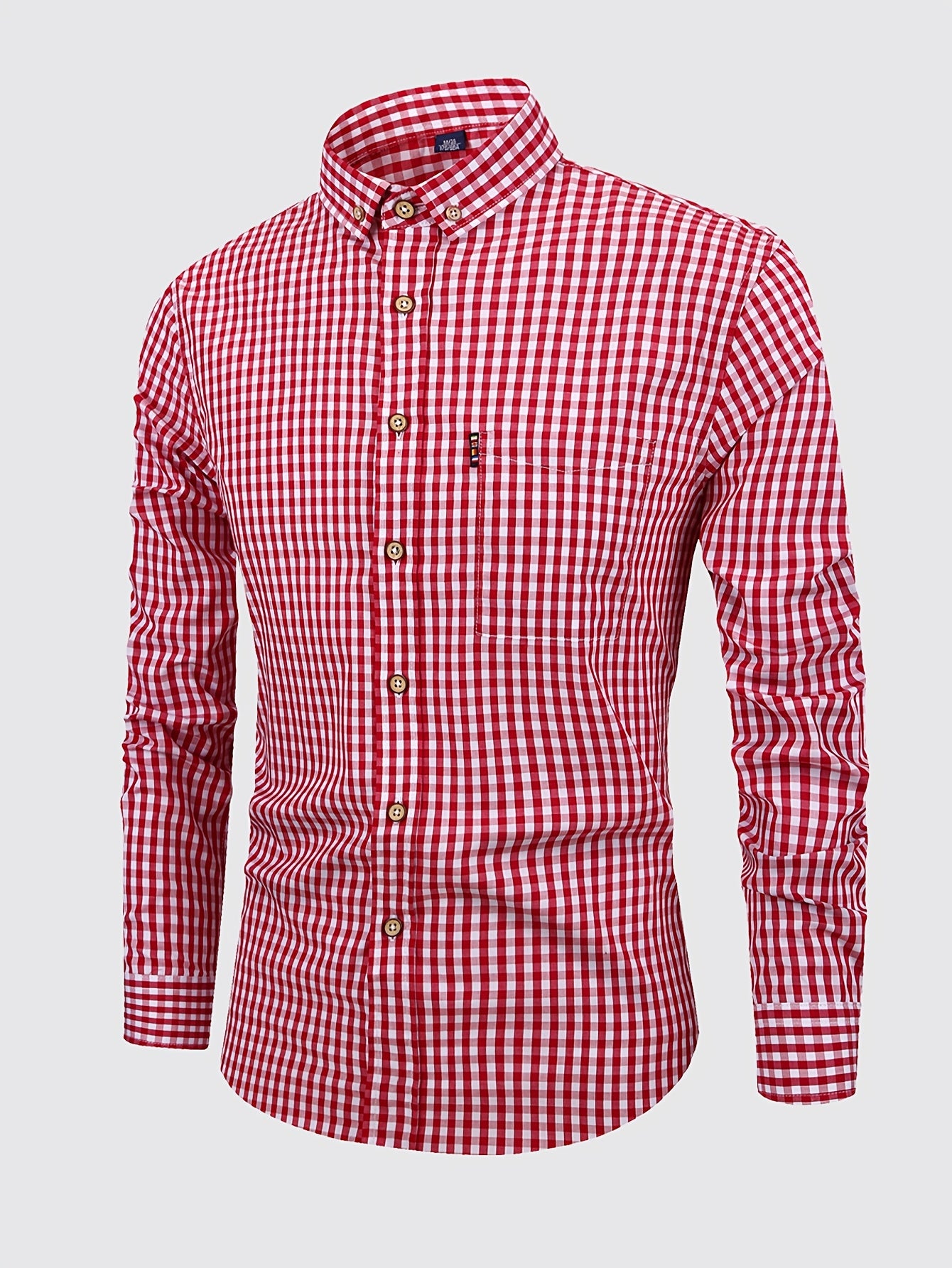 Pale Violet Red 1pc Men'S Casual Plaid Shirt | Long Sleeve, Non-Stretch Fabric, Single Breasted, Left Chest Pocket, Ideal for Daily Commute and Business Casual Occasions