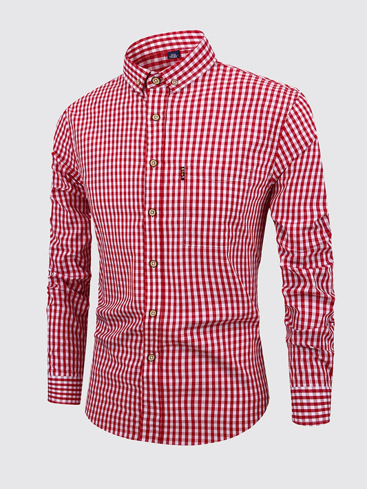 1pc Men'S Casual Plaid Shirt | Long Sleeve, Non-Stretch Fabric, Single Breasted, Left Chest Pocket, Ideal for Daily Commute and Business Casual Occasions