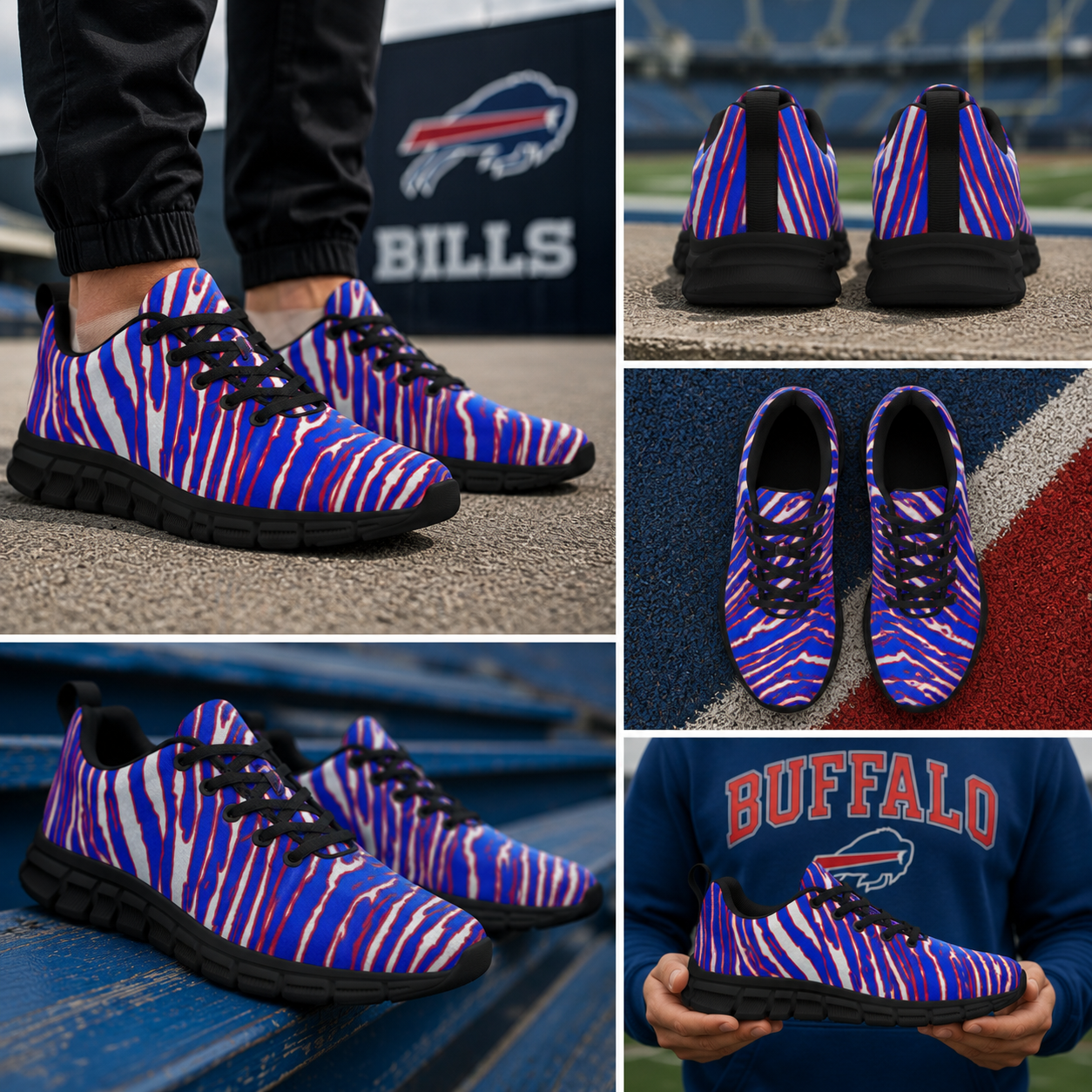 Buffalo Bills Zubaz Men's Sports Shoes With Black Sole – Red Blue White Zebra Game Day Style streetwear fashion product image 6