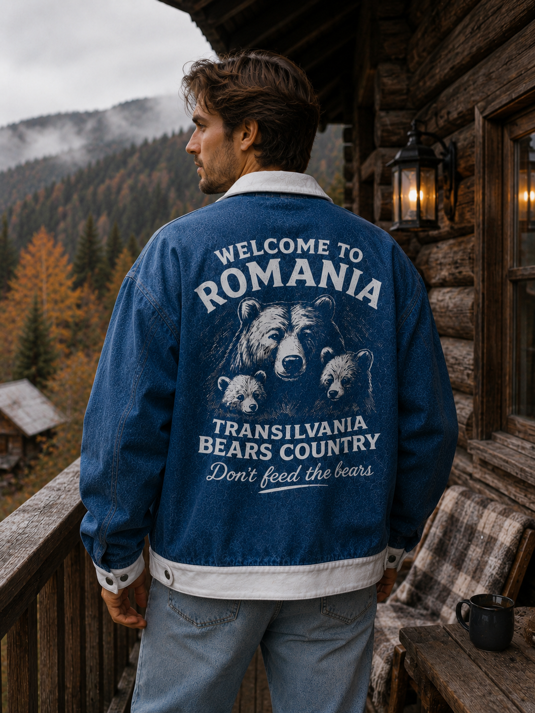 Romania Bear Country Vintage Denim Jacket – Cozy Transylvania Streetwear Jacket