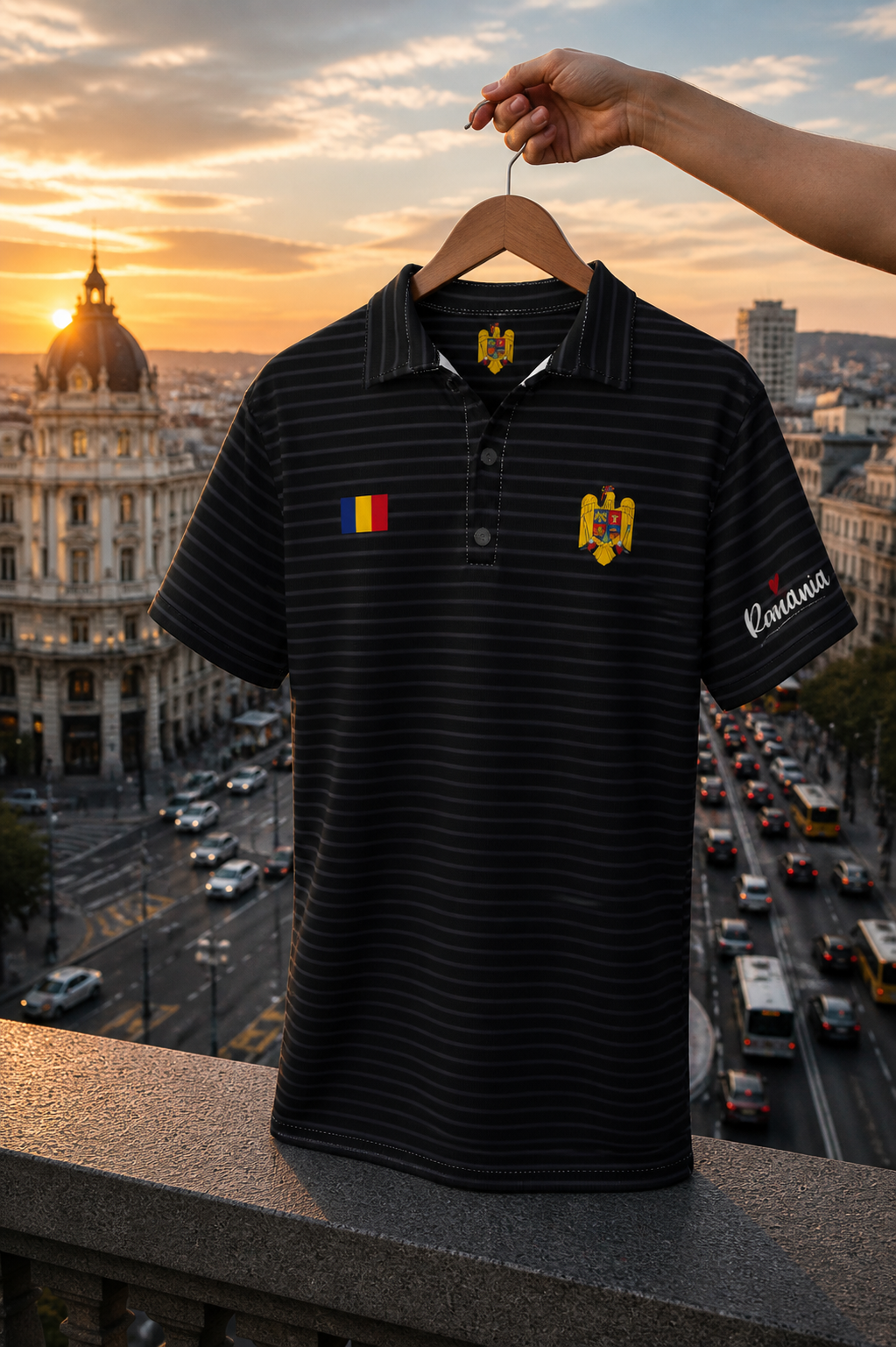 Tricou polo Romania Black Striped Polo Shirt – Premium Urban Style streetwear fashion product image 1