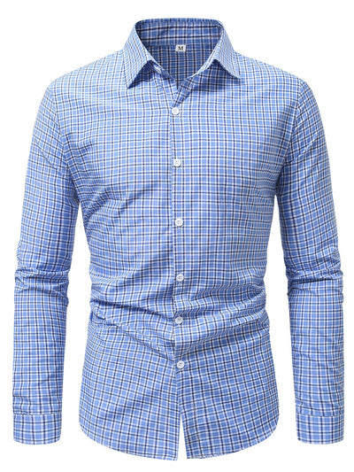White Smoke Plaid Casual Turn- Collar Shirt