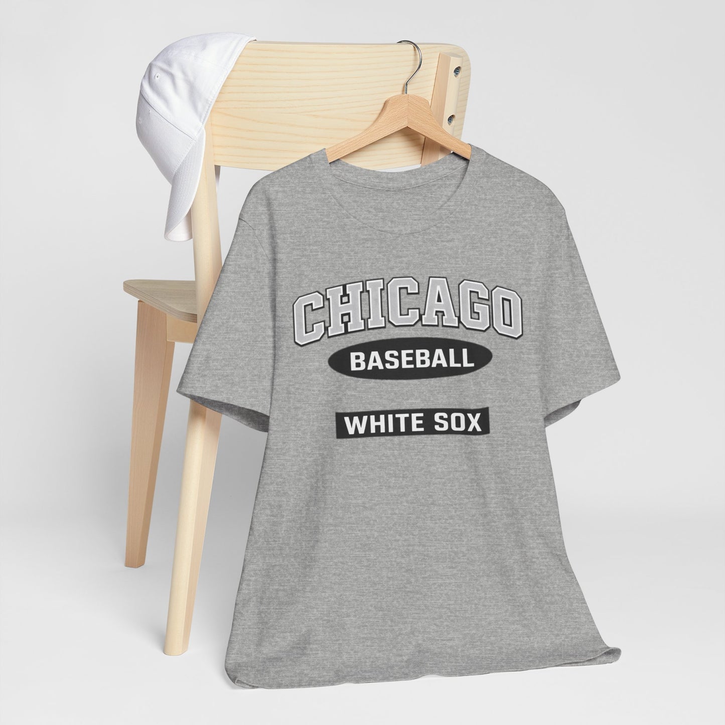 Chicago Baseball  Tee — Vintage Collegiate Black & White Baseball Shirt