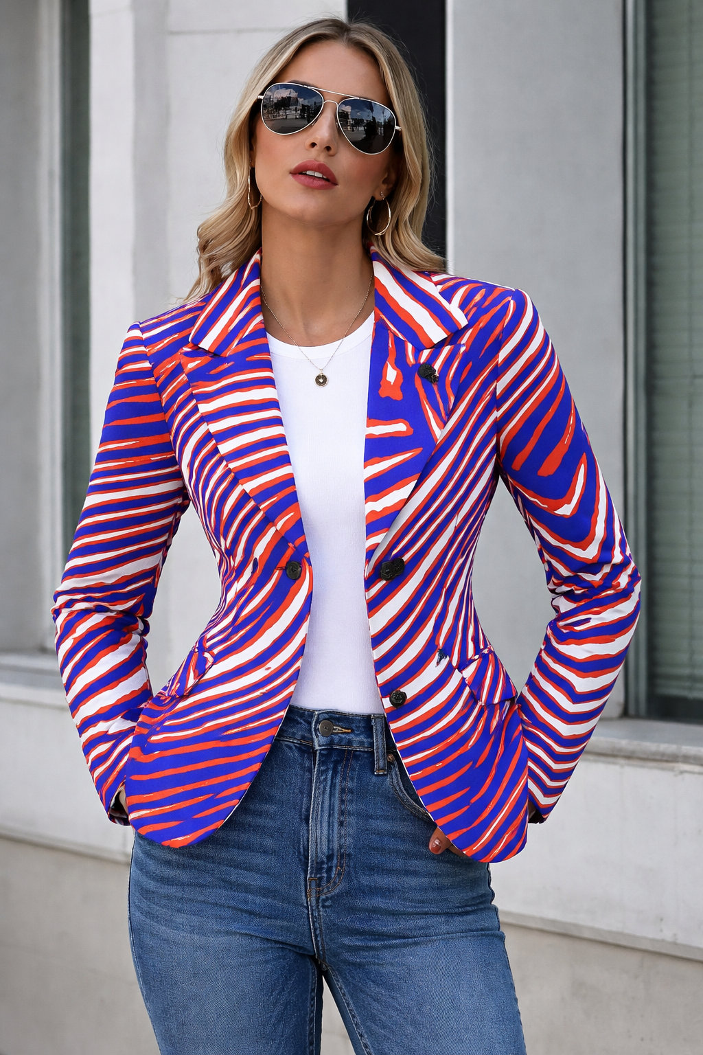Buffalo Zebra Game Day Blazer Jacket | Red White Blue Football Fan Style