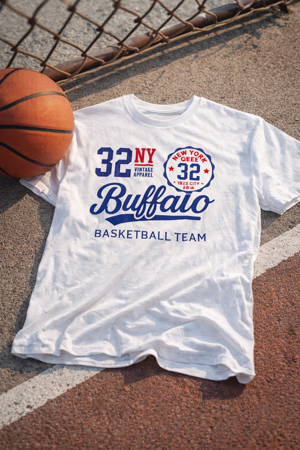 Light Gray Buffalo 32 Basketball Team Tee — Vintage NY Sports T-Shirt