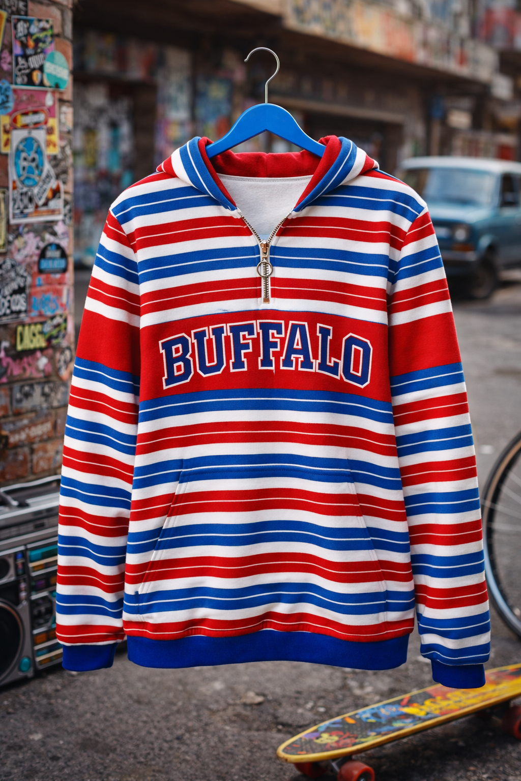 Buffalo Football varsity striped Women's Borg Fleece Hoodie With Half Zip