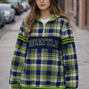 Dark Gray Seattle Football Tartan Plaid Women’s Borg Fleece Hoodie With Half Zip – Navy and Green Sherpa Game