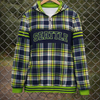 Dark Slate Gray Seattle Football Tartan Plaid Women’s Borg Fleece Hoodie With Half Zip – Navy and Green Sherpa Game
