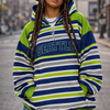 Light Slate Gray Seattle Football varsity striped Women's Borg Fleece Hoodie With Half Zip