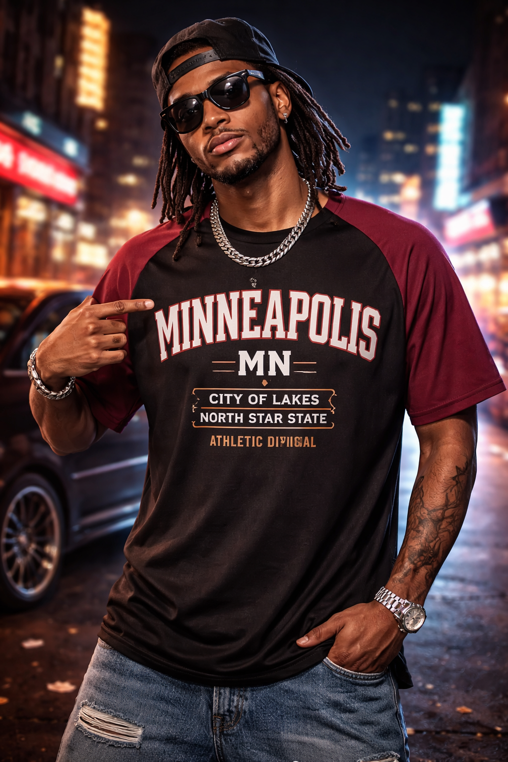 Black Minneapolis MN City of Lakes V-Neck T-Shirt – Vintage Athletic Minneapolis Minnesota Raglan