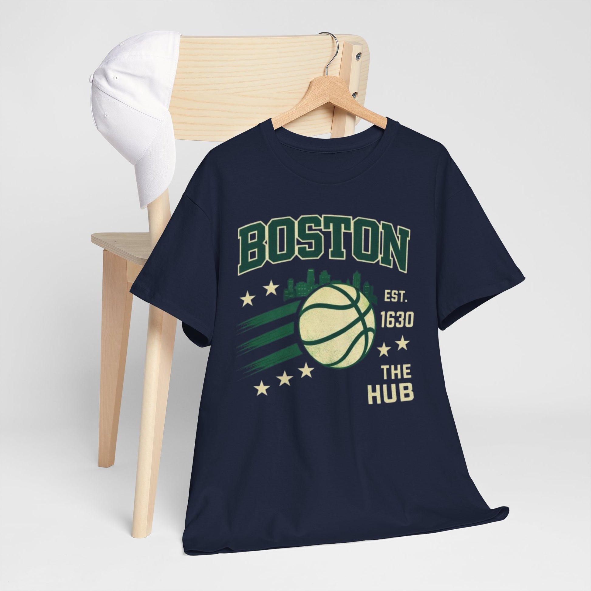 Dark Slate Gray Boston Basketball Tee - "The Hub" Vintage City Hoops Shirt
