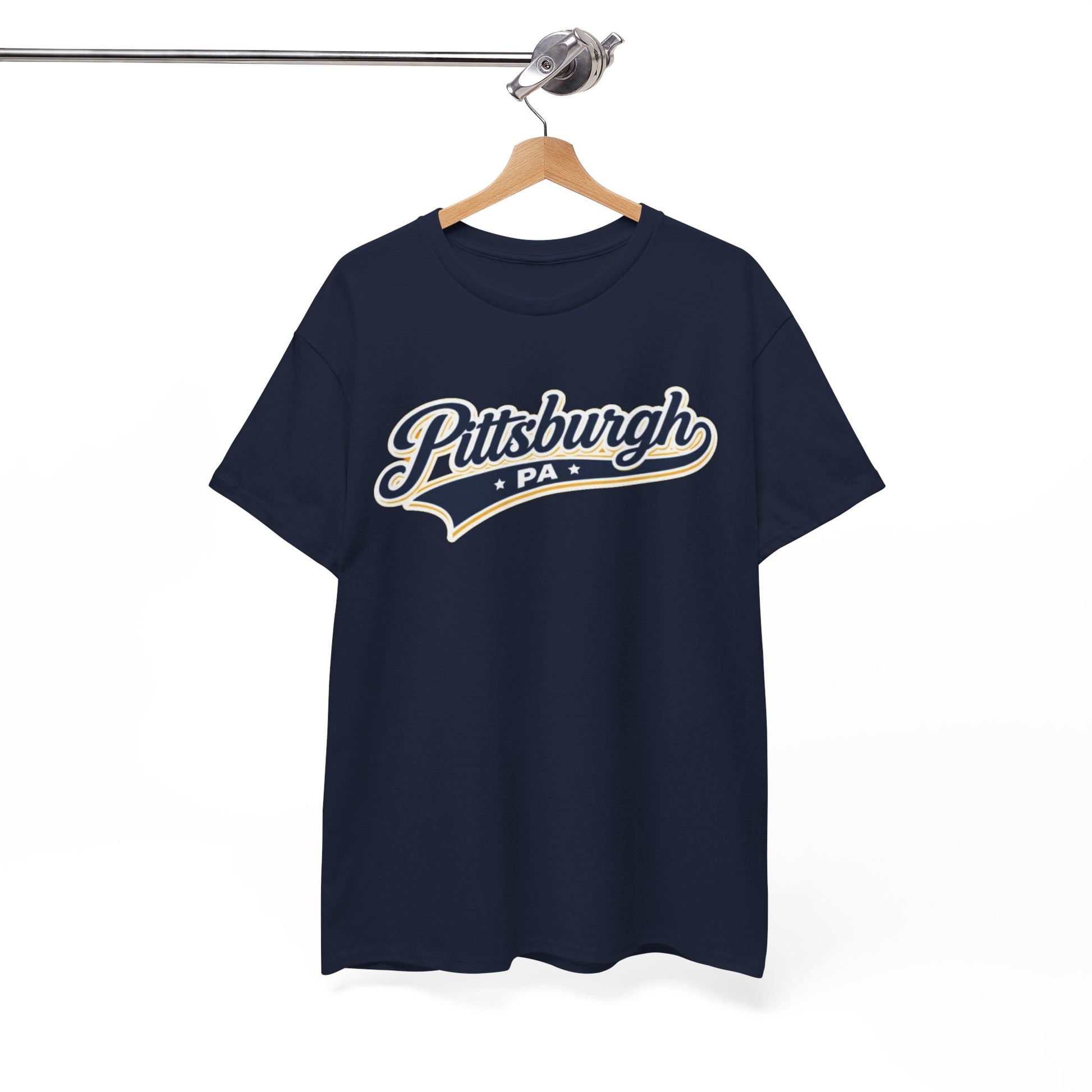 Pittsburgh PA Script T-Shirt — Gold City Tee Retro athletic and varsity layouts streetwear fashion product image 1
