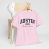 Misty Rose Austin Script College Tee – Austin, Texas Graphic T-Shirt