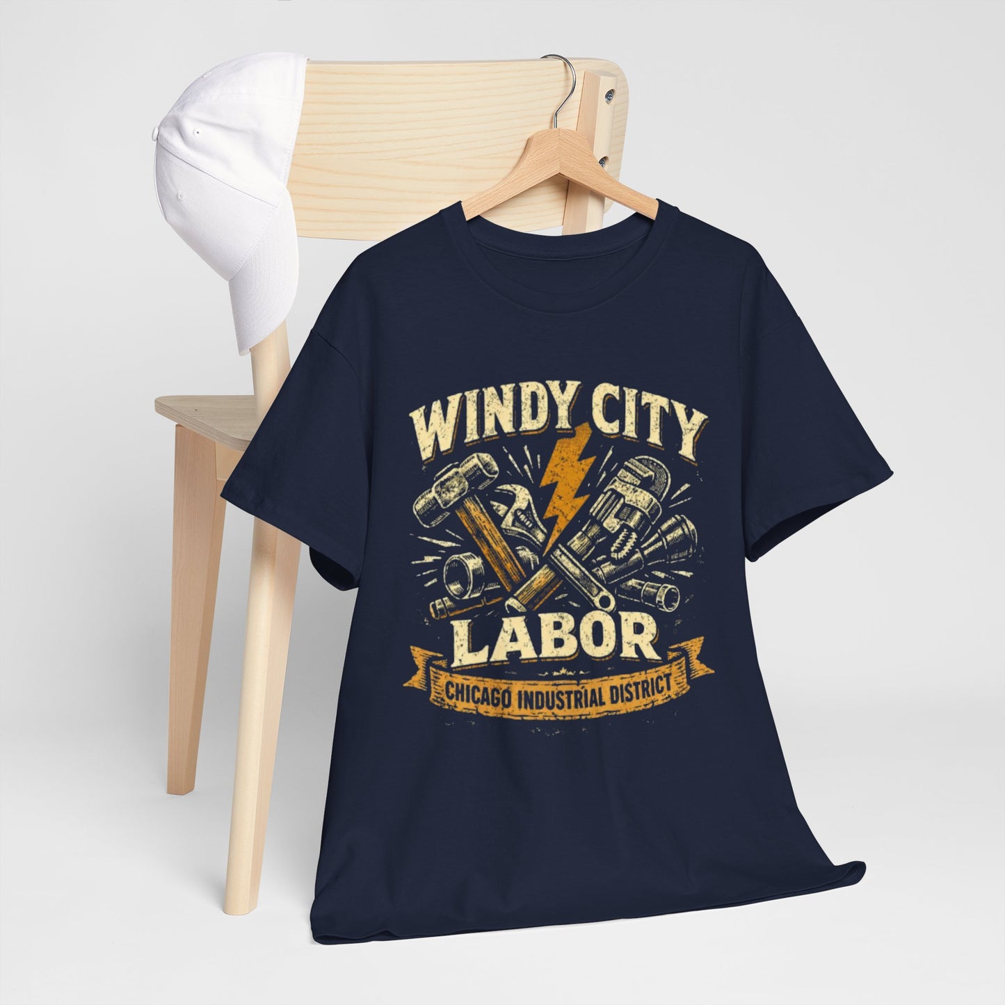 Dark Slate Gray Windy City Labor Chicago Industrial District T-Shirt – Vintage Worker Tools Graphic Tee