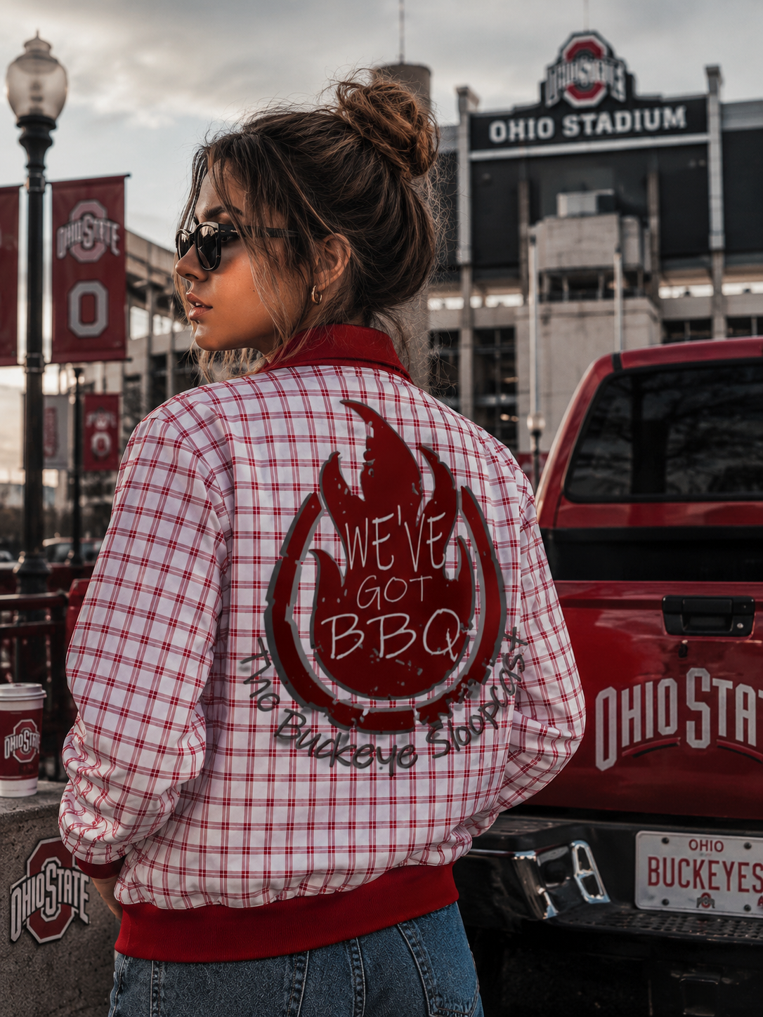 Ohio State - Buckeyes Plaid Jacket – White Red Tailgate Game Day Streetwear for Women streetwear fashion product image 3