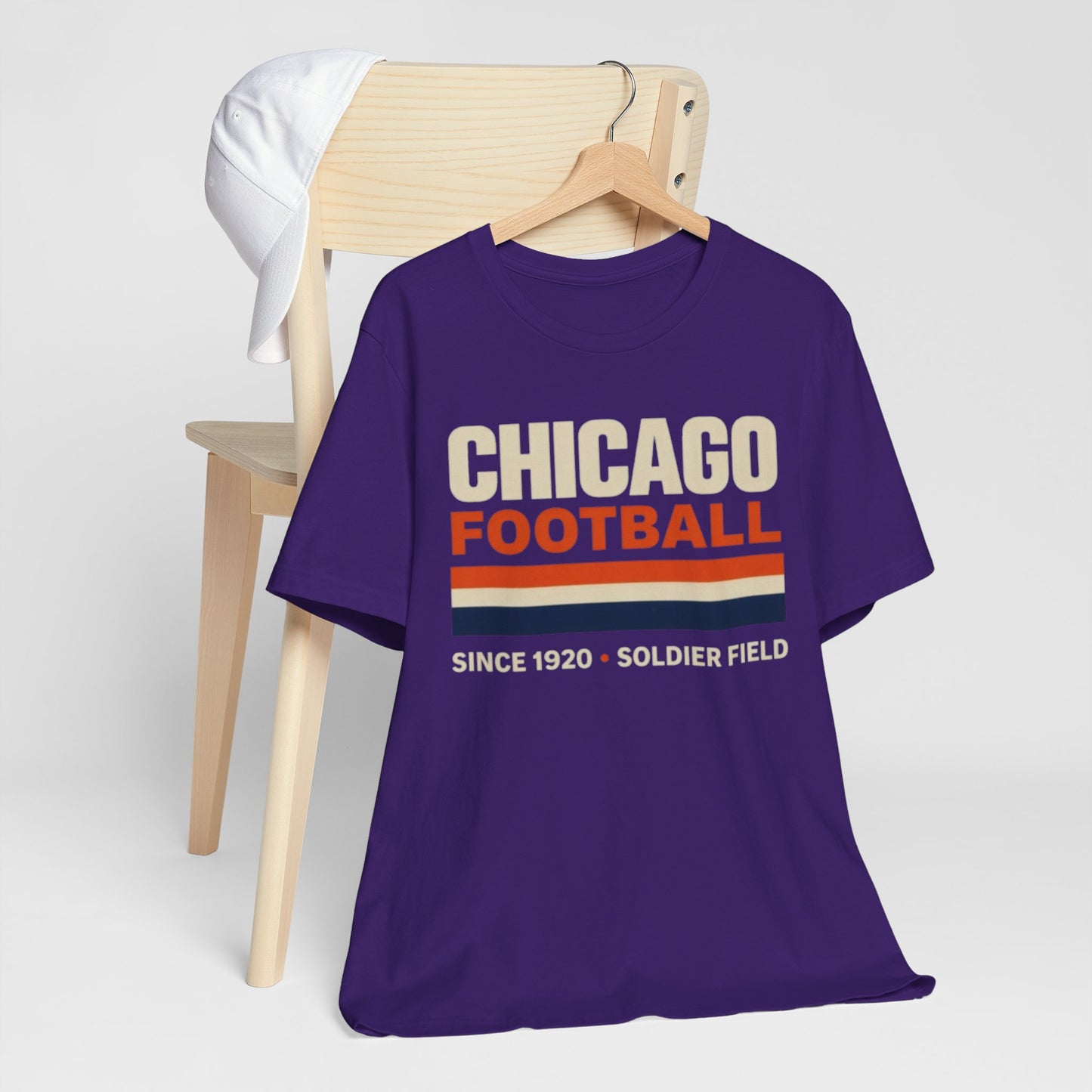 Midnight Blue Chicago Football T-Shirt — Soldier Field Since 1920 Vintage Stripes