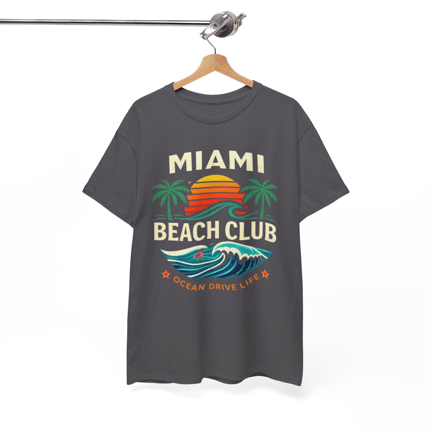 Miami Beach Club Graphic T-Shirt – Ocean Drive Life Palm Tree Sunset Tee