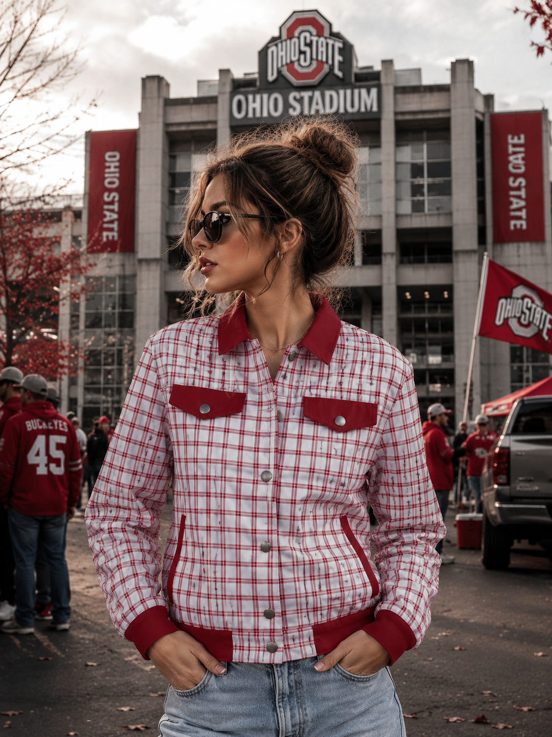 Ohio State - Buckeyes Plaid Jacket – White Red Tailgate Game Day Streetwear for Women streetwear fashion product image 4