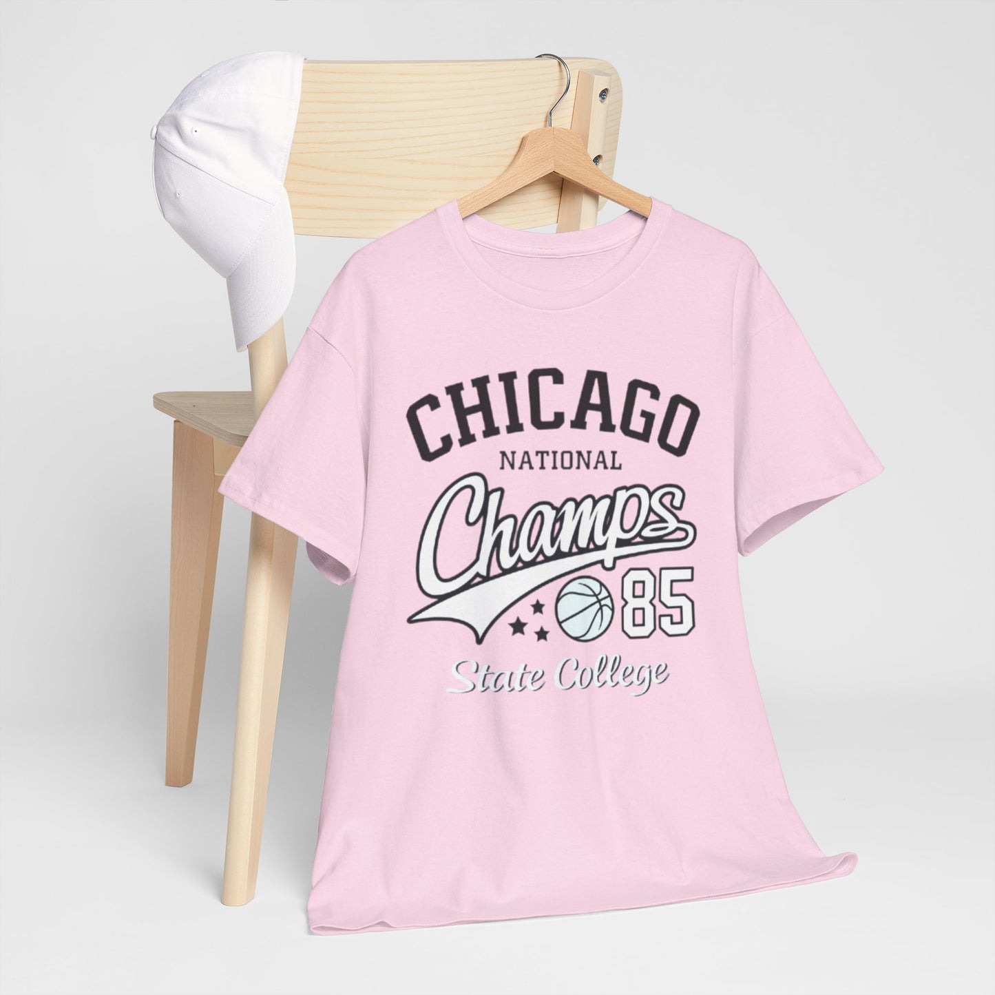 Lavender Chicago Champs State College T-Shirt – Basketball Streetwear Varsity Tee