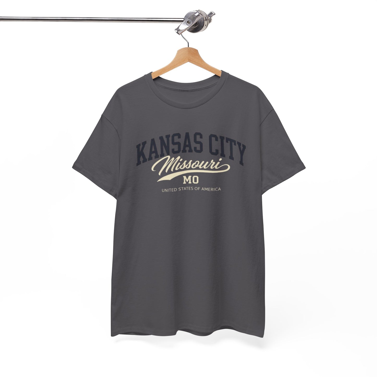White Smoke Kansas City Missouri Vintage Script Tee — KC MO City  T‑Shirt