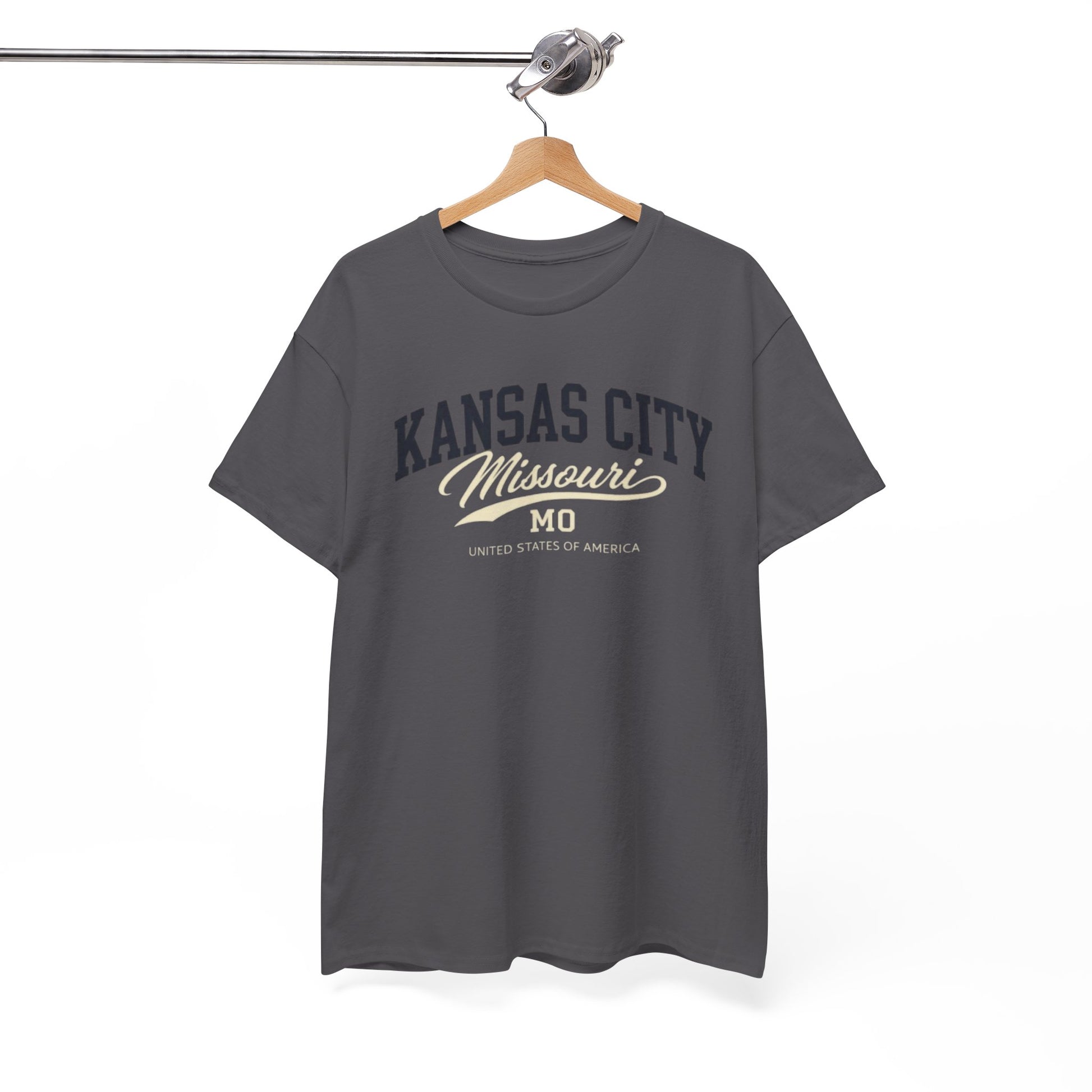 White Smoke Kansas City Missouri Vintage Script Tee — KC MO City  T‑Shirt