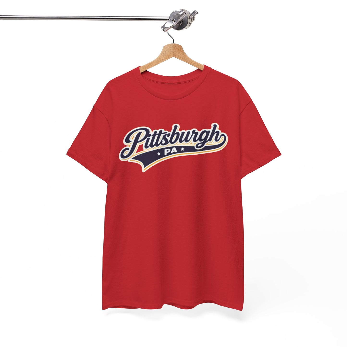 Pittsburgh PA Script T-Shirt — Gold City Tee Retro athletic and varsity layouts