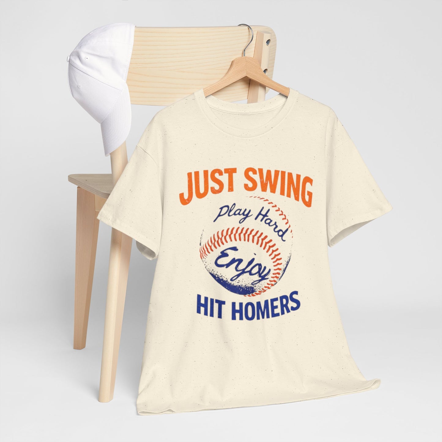 New York Baseball T-Shirt — "Just Swing, Play Hard, Enjoy, Hit Homers" Graphic Tee