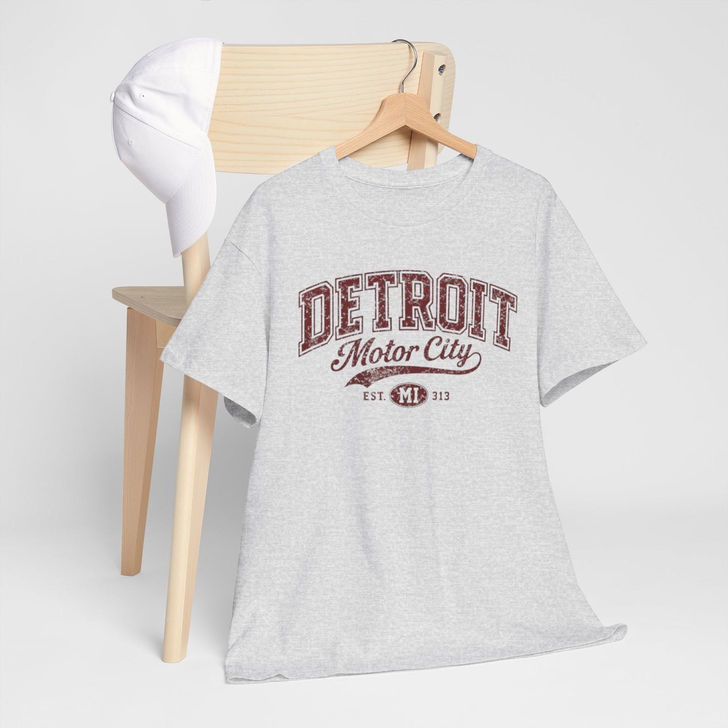 Light Gray Detroit Motor City T‑Shirt — Vintage Automotive Graphic Tee