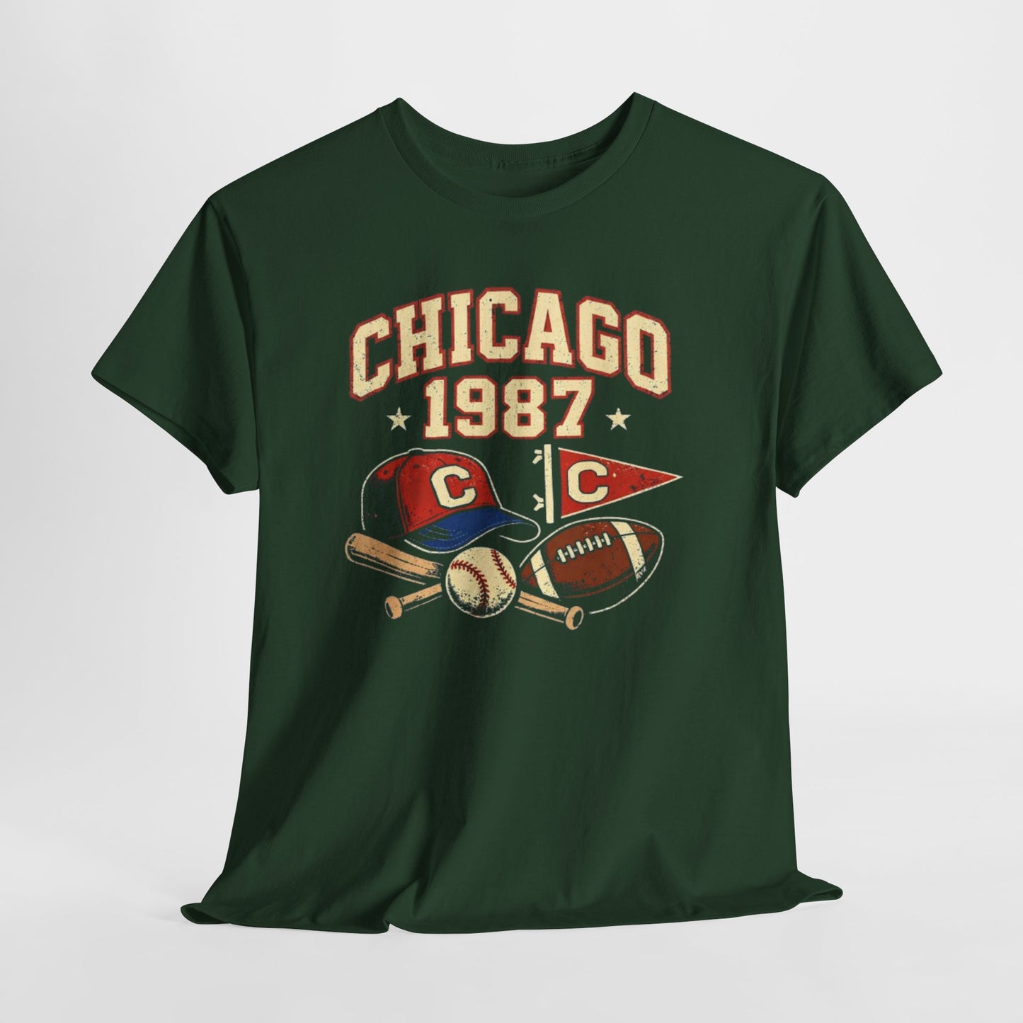Dark Slate Gray Chicago 1987 Vintage Sports T-Shirt – Retro Baseball and Football Graphic Tee