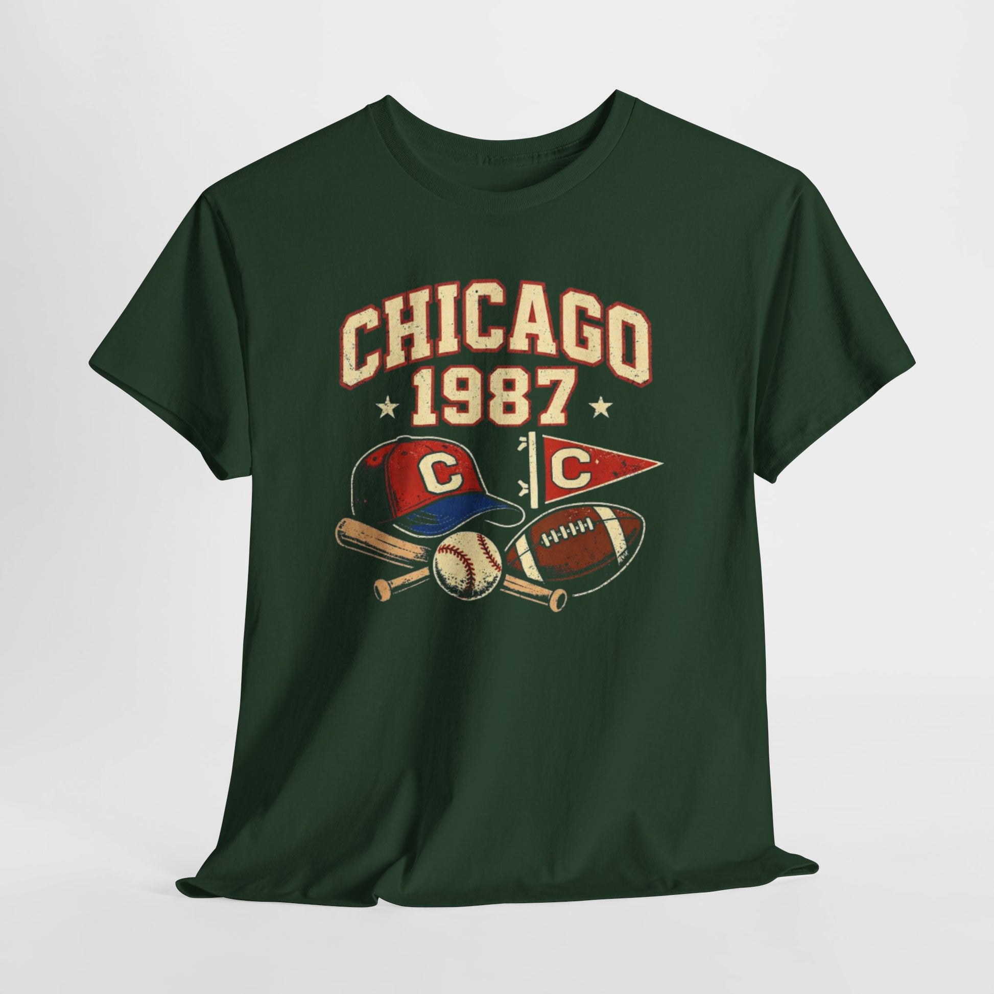 Dark Slate Gray Chicago 1987 Vintage Sports T-Shirt – Retro Baseball and Football Graphic Tee