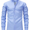 Light Steel Blue Men's Fashion Casual Digital Stripe Long-Sleeve Shirt, Stretch Wrinkle-Resistant Premium Versatile Lightweight Date Shirt