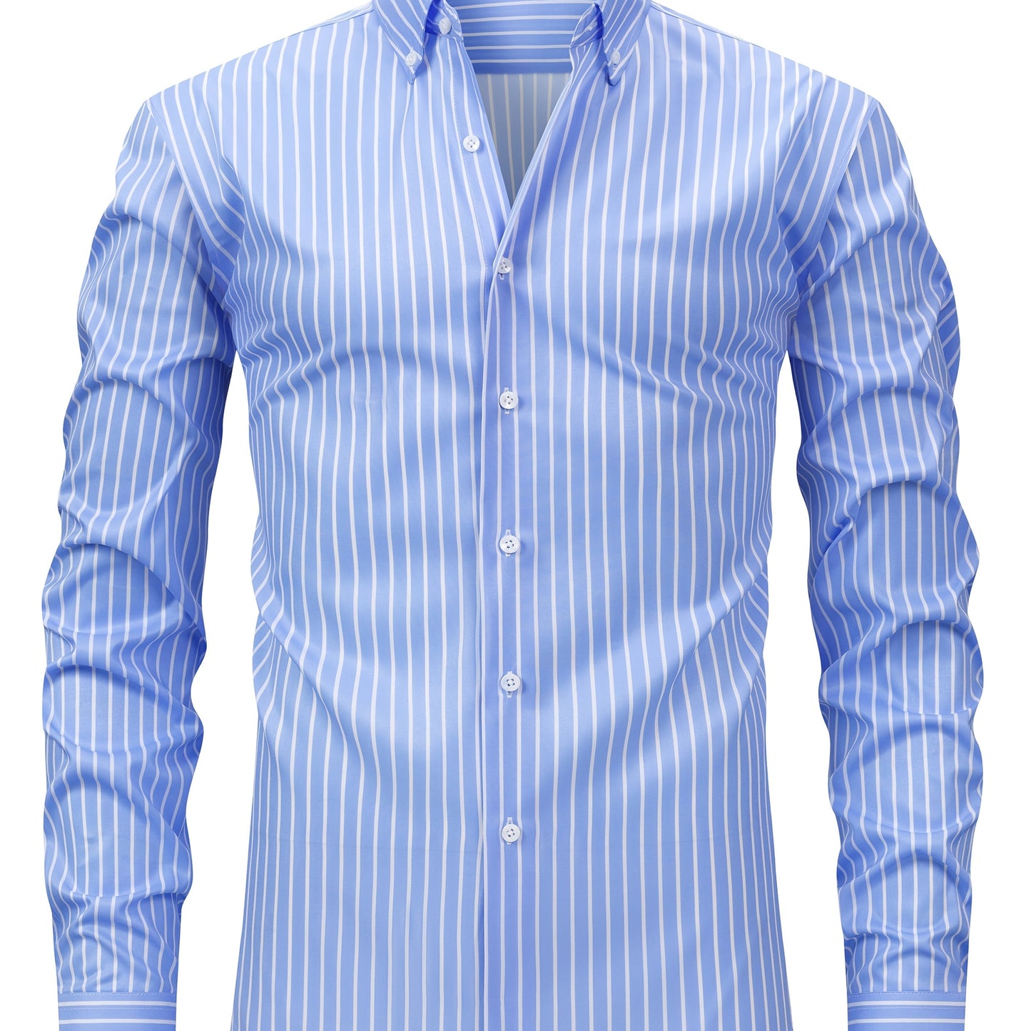 Light Steel Blue Men's Fashion Casual Digital Stripe Long-Sleeve Shirt, Stretch Wrinkle-Resistant Premium Versatile Lightweight Date Shirt