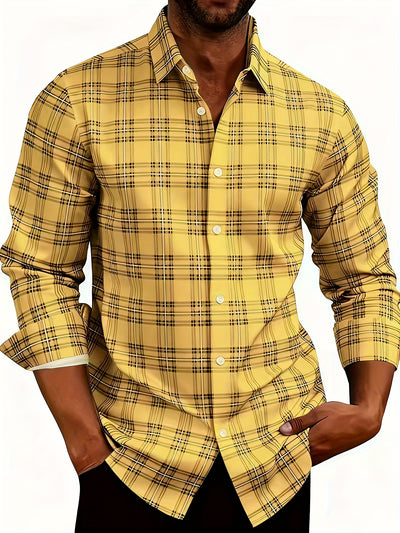 White Smoke Men'S Plaid Long-Sleeve Shirt with 3D Digital Printing, Suitable for Casual Outings, Entertainment, And Gatherings