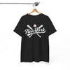 White Smoke New York Baseball Tee — Vintage Script & Crossed Bats T‑Shirt
