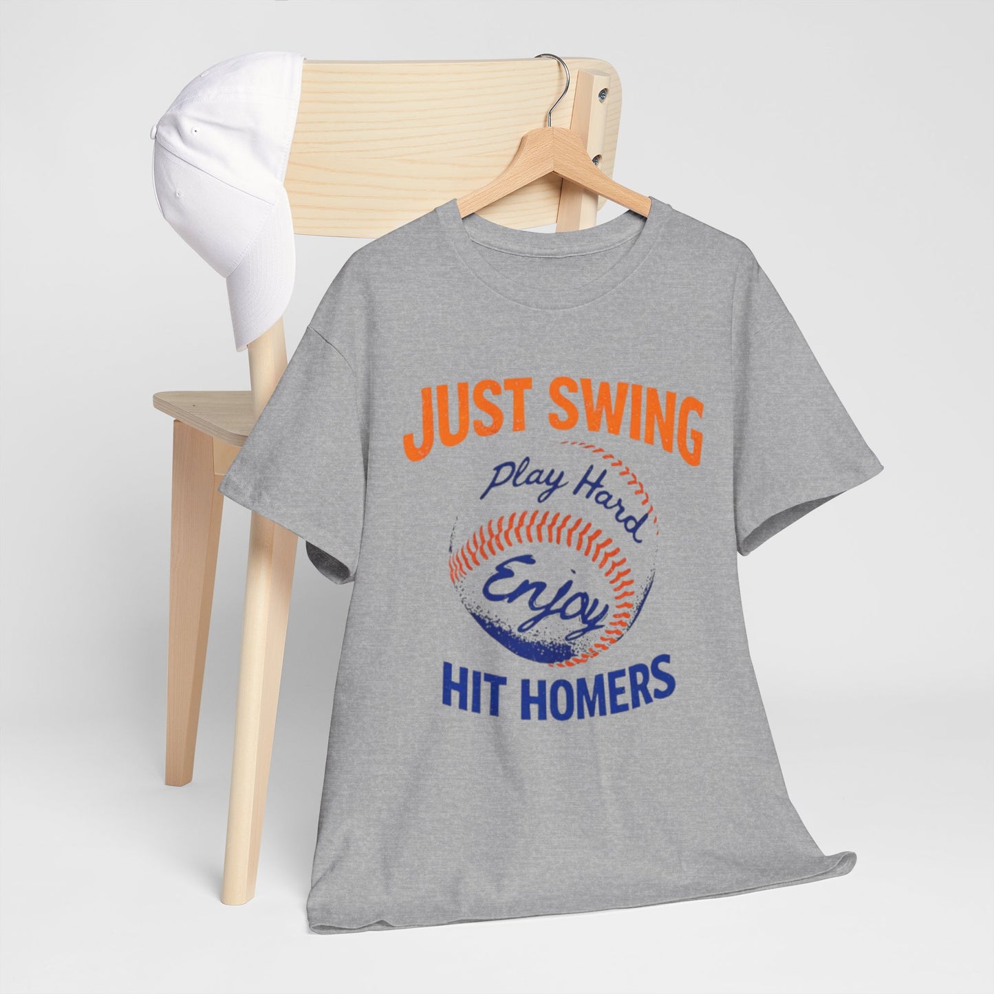New York Baseball T-Shirt — "Just Swing, Play Hard, Enjoy, Hit Homers" Graphic Tee