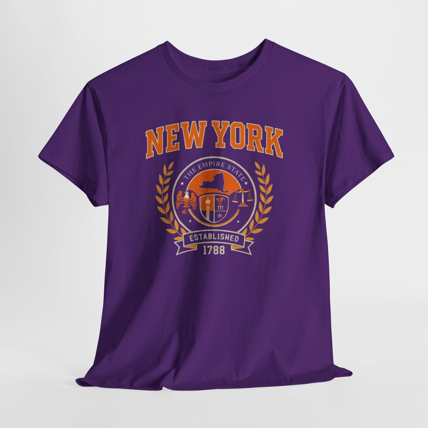Dark Slate Blue New York Empire State Vintage Tee — Established 1788 City Skyline Shirt worn-in college style t-shirt
